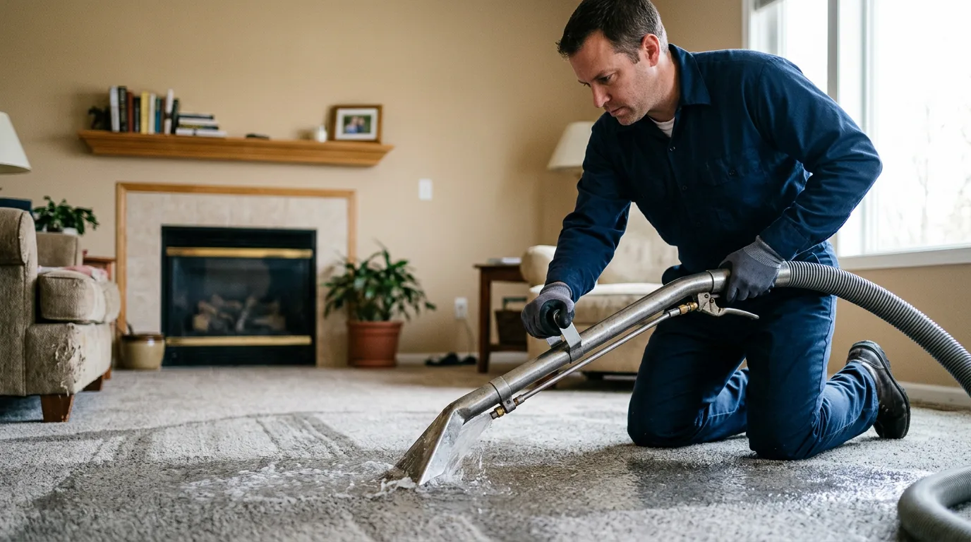 Water damage restoration technician working near Chandlerville, IL